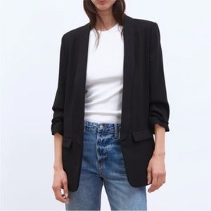Zara Women ruched sleeve black blazer